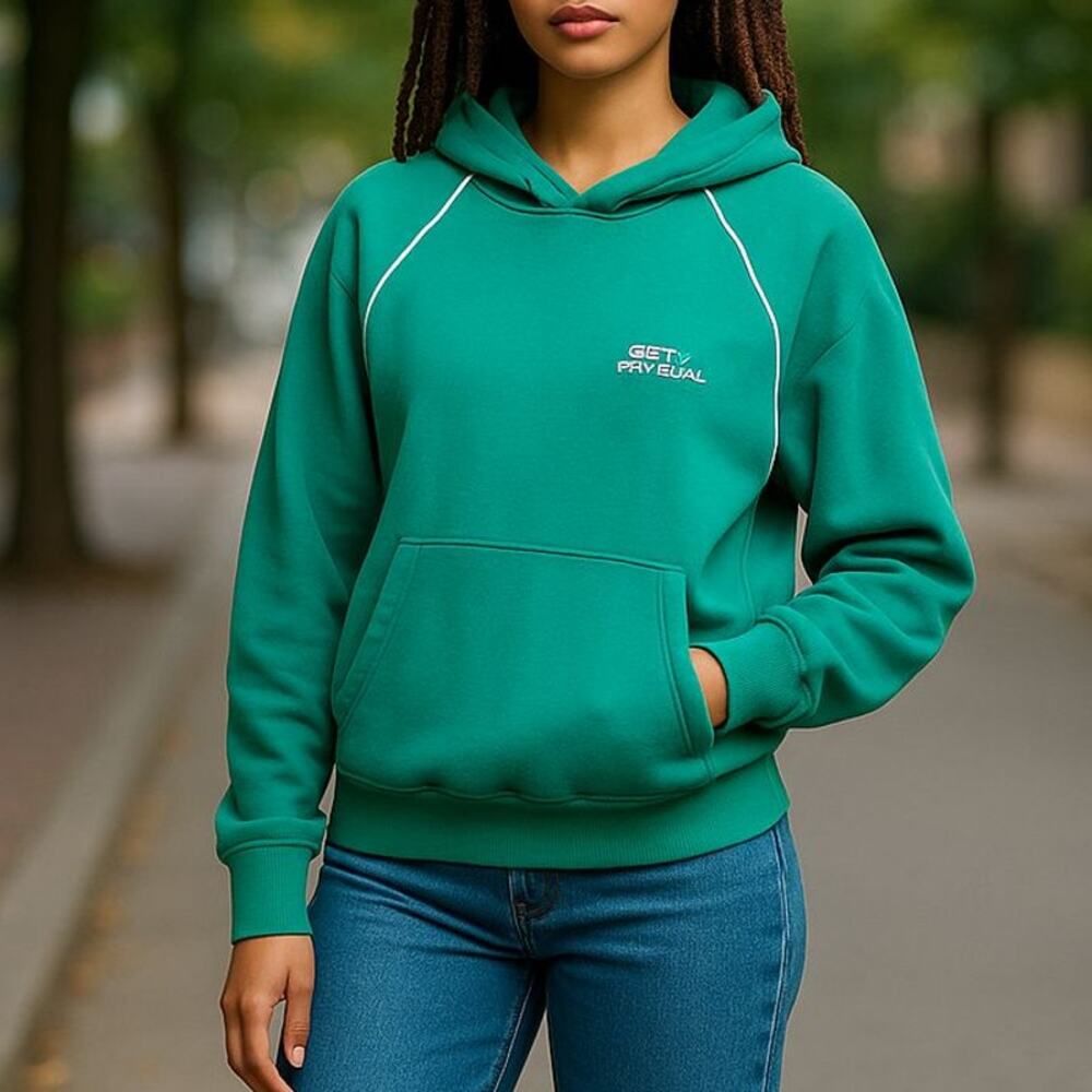 Vintage Tultex 80s Get Physical Green & White Hoodie Sweatshirt Med Made in USA
